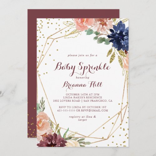 Geometric Rustic Gold Calligraphy Baby Sprinkle Invitation