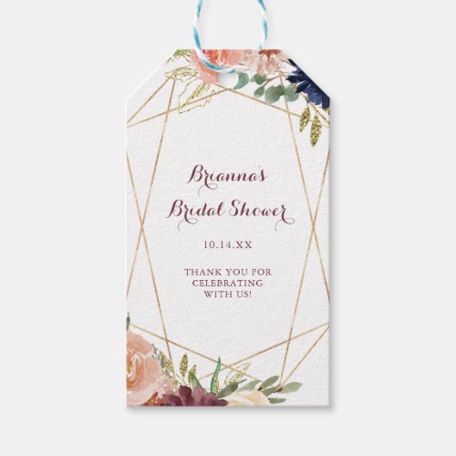 Geometric Rustic Gold Calligraphy Bridal Shower Gift Tags