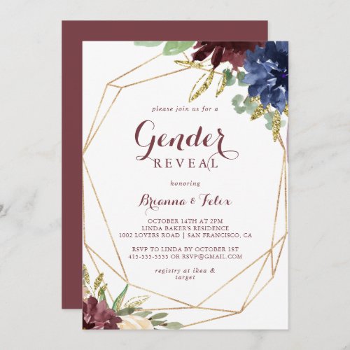 Geometric Rustic Gold Gender Reveal Party Invitation