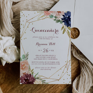 Geometric Rustic Gold Glitter Quinceañera Invitation