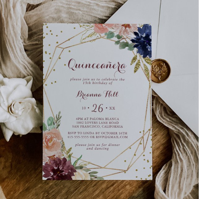 Geometric Rustic Gold Glitter Quinceañera Invitation (Creator Uploaded)