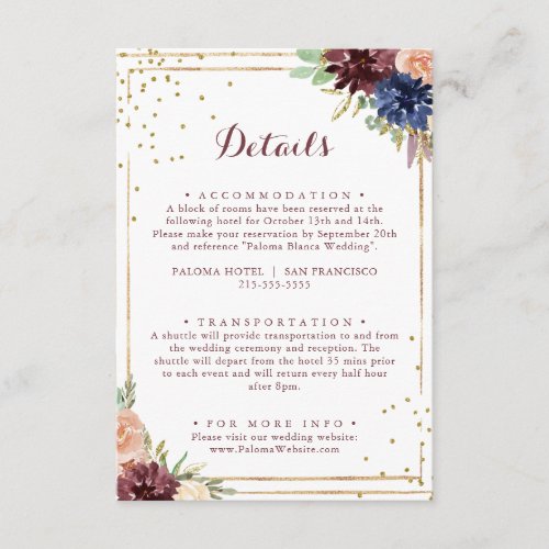 Geometric Rustic Gold Glitter  Wedding Details Enclosure Card