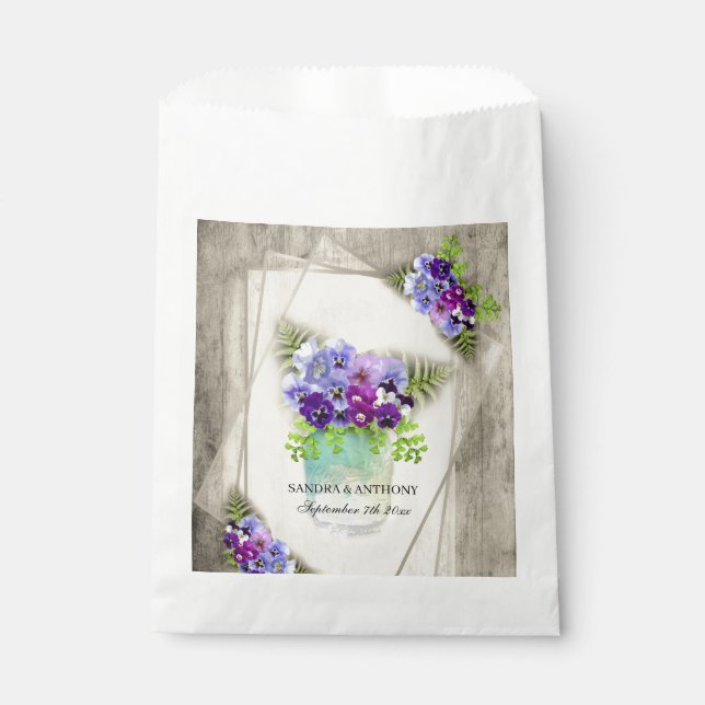 Geometric Rustic Pansies in Mason Jar Wedding Favor Bag (Front)