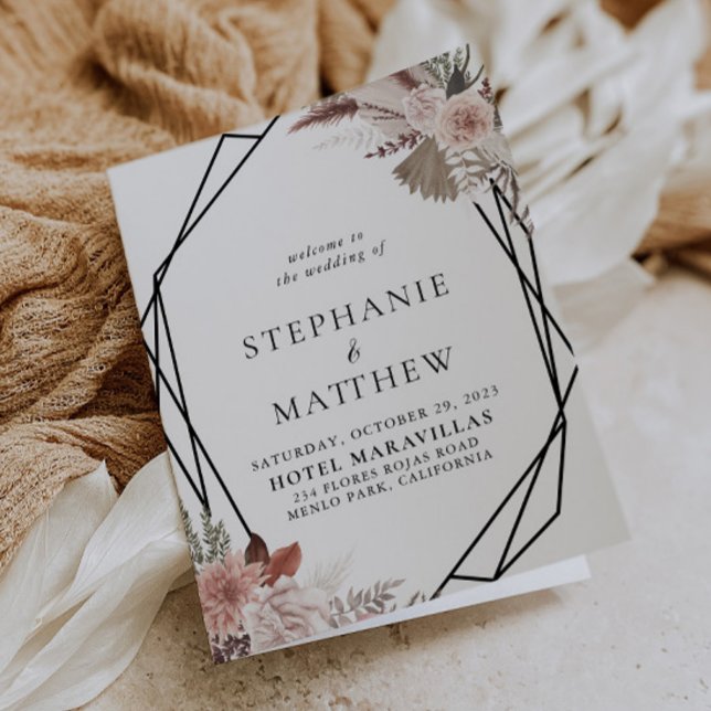 Geometric Rustic Rose Gold Floral Folded Wedding Program (Creator Uploaded)