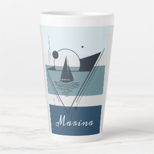 Geometric Sailboat Modern Art Personalized Latte Mug
