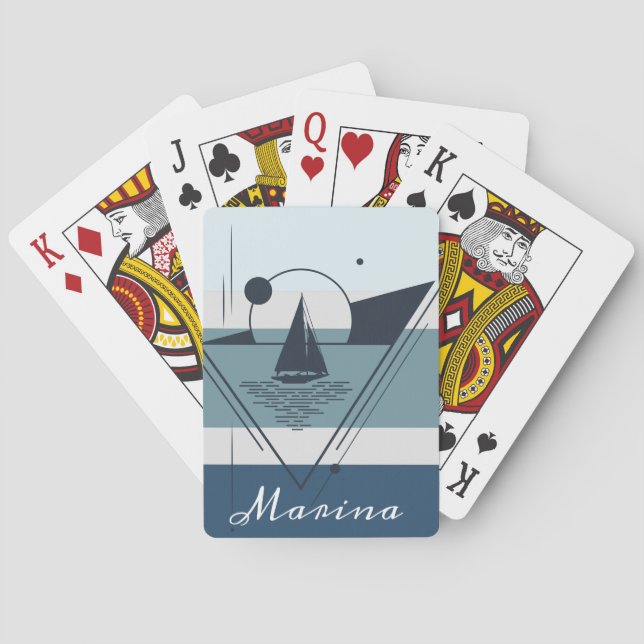 Geometric Sailboat Modern Art Personalized Poker Cards (Back)