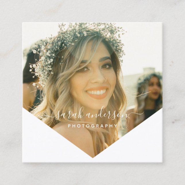 Geometric | Script Modern Typography Photography Square Business Card (Front)