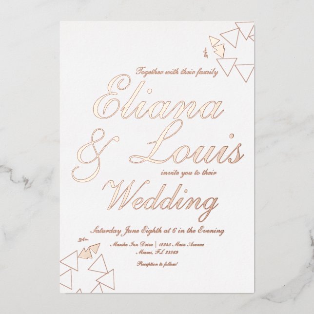 Geometric Script Wedding Pressed  Foil Invitation (Front)