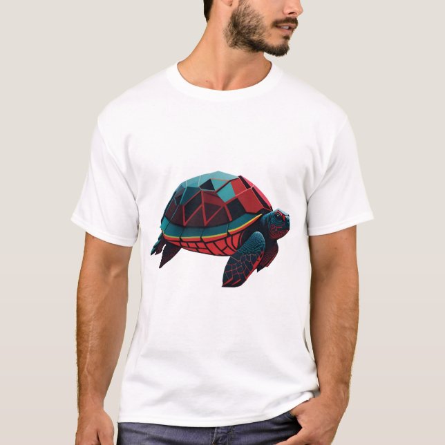 Geometric Sea Turtle Red T-Shirt (Front)