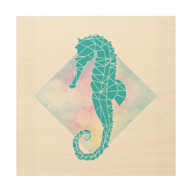 Geometric Seahorse Wood Wall Art (Front)
