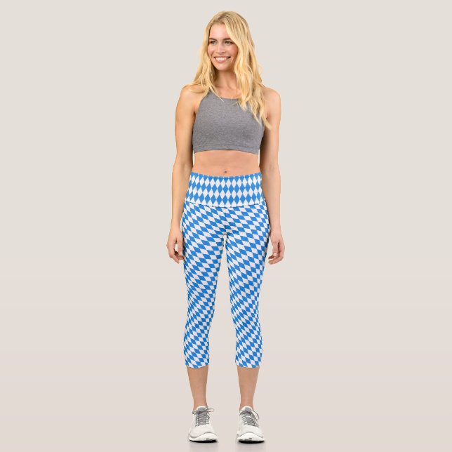Geometric seamless blue cubes capri leggings (Front)
