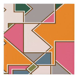 geometric seamless pattern, lines, orange, purple faux canvas print