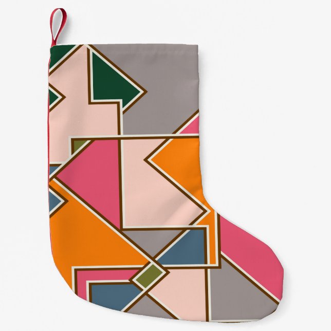 geometric seamless pattern, lines, orange, purple small christmas stocking (Front)