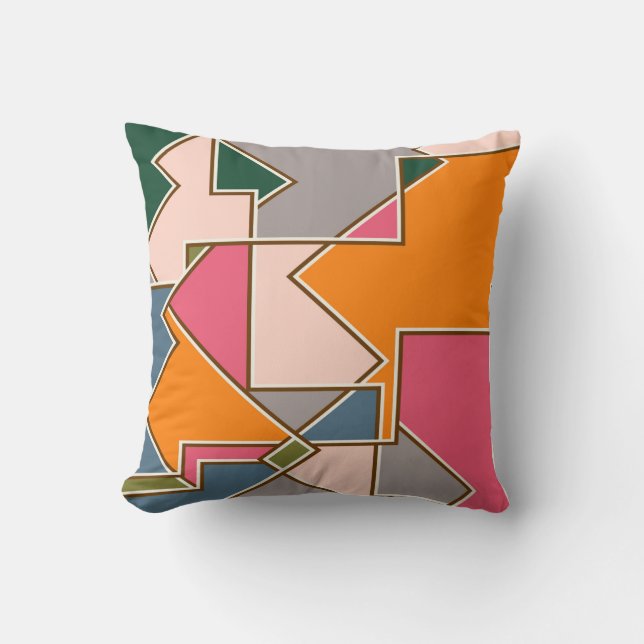 geometric seamless pattern, lines, orange, purple throw pillow (Front)