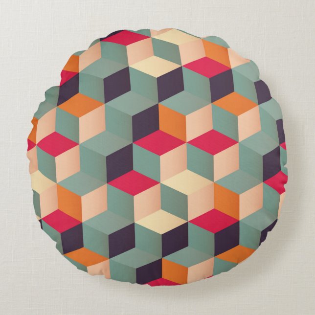 Geometric seamless pattern with colorful squares i round pillow (Front)