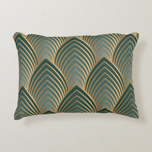 Geometric seamless pattern with golden and green c accent pillow