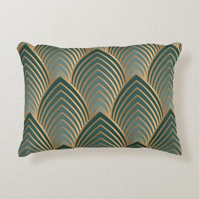 Geometric seamless pattern with golden and green c accent pillow (Front)