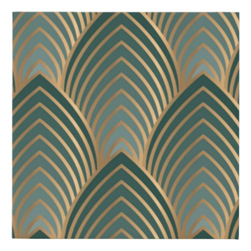 Geometric seamless pattern with golden and green c faux canvas print
