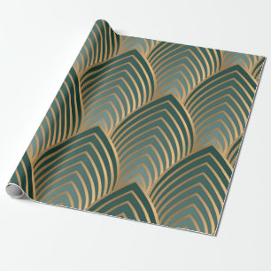 Geometric seamless pattern with golden and green c wrapping paper