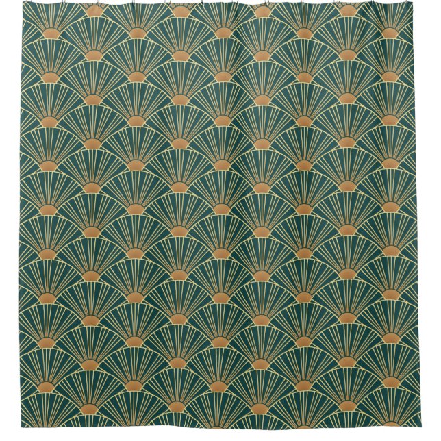 Geometric seamless pattern with golden lines. Gree Shower Curtain (Front)