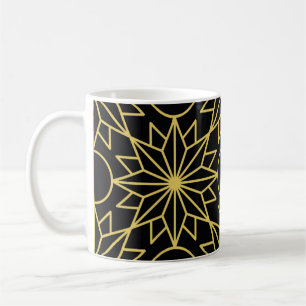 Geometric seamless pattern with stylized golden wi coffee mug
