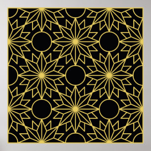 Geometric seamless pattern with stylized golden wi poster