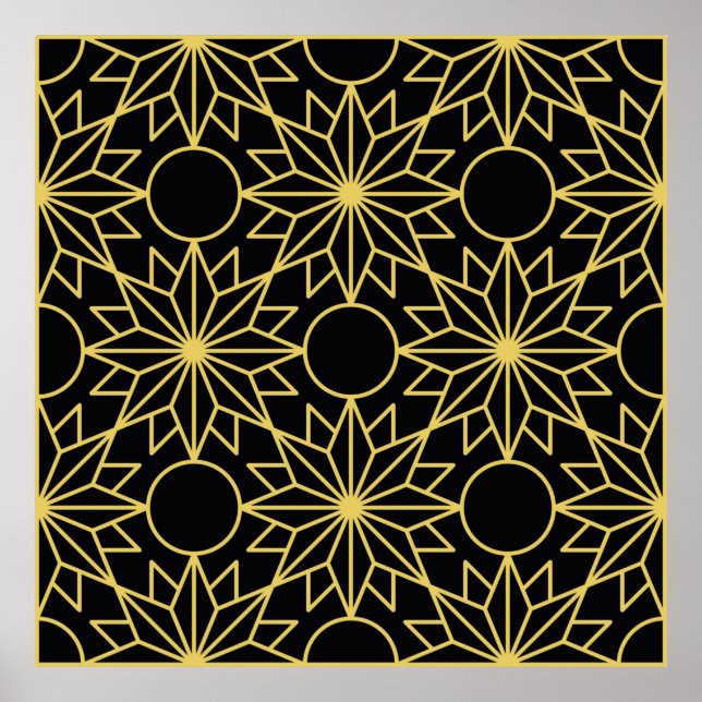Geometric seamless pattern with stylized golden wi poster (Front)