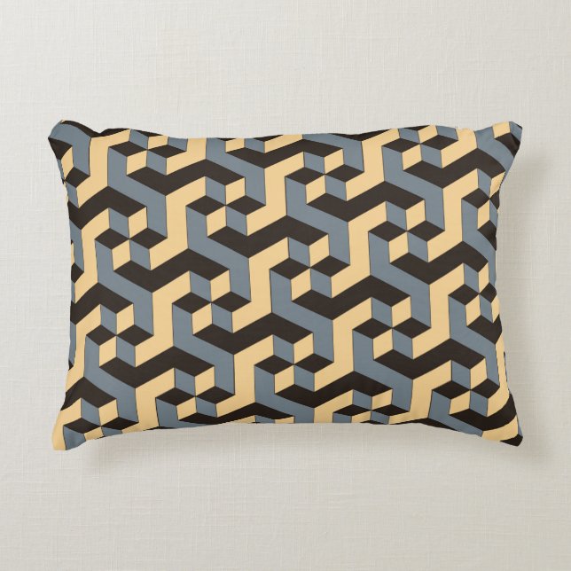 geometric seamless tile with complex rotating cubi accent pillow (Front)