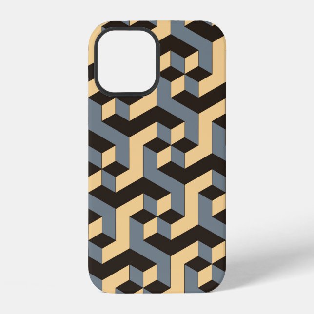 geometric seamless tile with complex rotating cubi iphone case (Back)