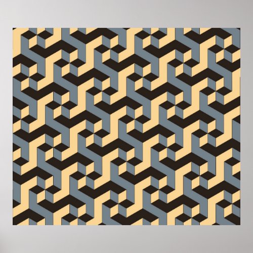 geometric seamless tile with complex rotating cubi poster