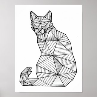 Geometric Seated Cat, Back Poster