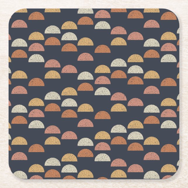 Geometric Semi Circle Pattern Square Paper Coaster (Front)