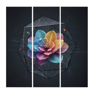 Geometric Serenity: A Multifaceted Cyber ​​Flower  Triptych