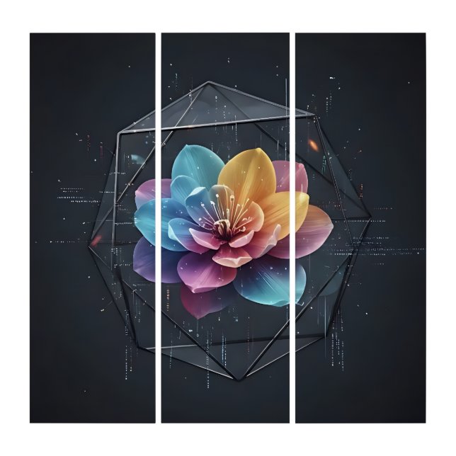 Geometric Serenity: A Multifaceted Cyber ​​Flower  Triptych (Front)
