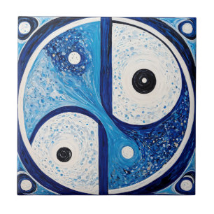 Geometric Serenity: Blue & White Yin Yang Ceramic Tile