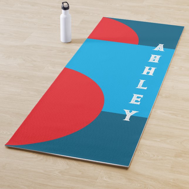 Geometric Shape Yellow Red Blue Personalized Name Yoga Mat (In Situ)