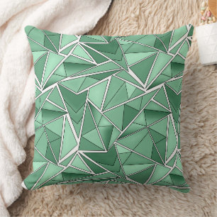 Geometric shapes abstract green pattern throw pillow