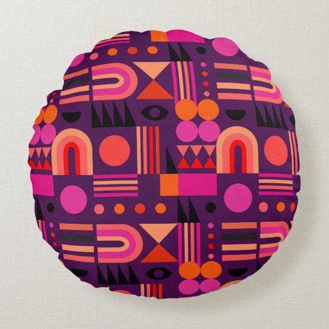 Geometric Shapes Abstract Seamless Pattern. Round Pillow (Front)