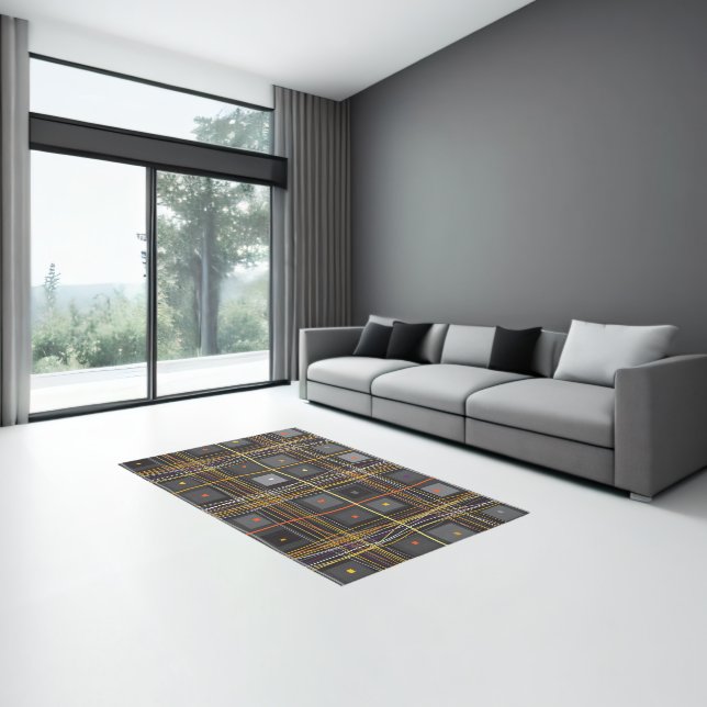 Geometric shapes and comporgul messy lines pattern rug (Insitu (Indoor 3))