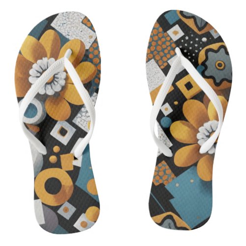 Geometric Shapes and Flowers Flip Flops