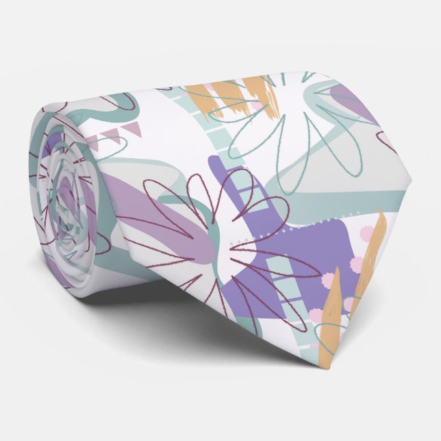 Geometric shapes and flowers on white.  neck tie (Rolled)