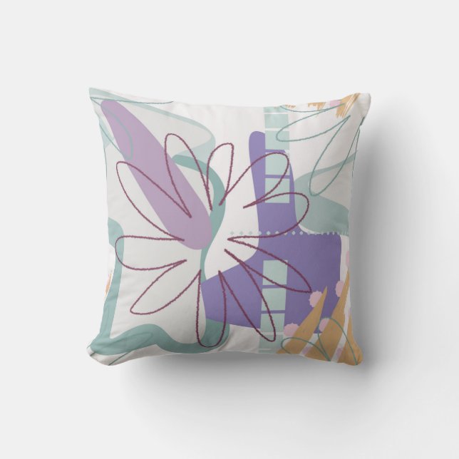 Geometric shapes and flowers on white. throw pillow (Front)