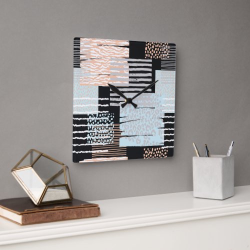 Geometric shapes and stripes square wall clock