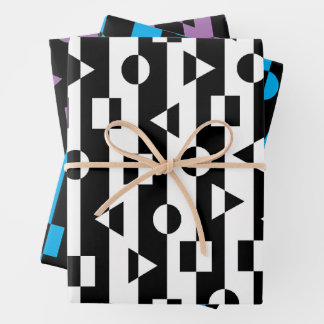 Geometric Shapes Black and White Pattern Wrapping Paper Sheets