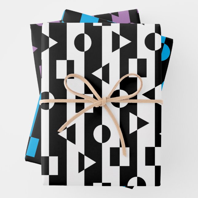 Geometric Shapes Black and White Pattern Wrapping Paper Sheets (In situ)