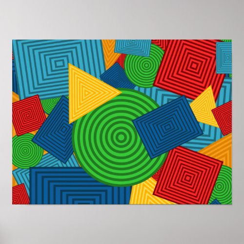 Geometric Shapes Collage Bright Colors Poster