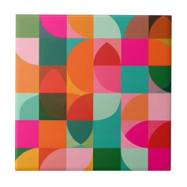 Geometric Shapes Colorful Abstract Pattern Retro Ceramic Tile (Front)