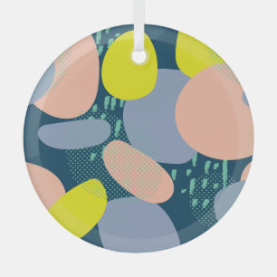 Geometric Shapes: Colorful Memphis Style Glass Ornament