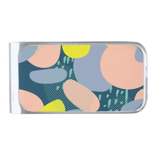 Geometric Shapes Colorful Memphis Style Silver Finish Money Clip
