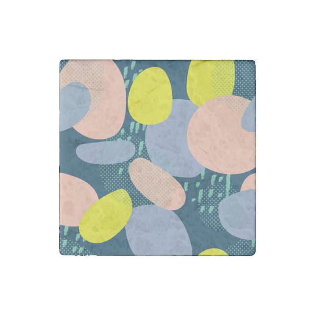 Geometric Shapes: Colorful Memphis Style Stone Magnet (Front)